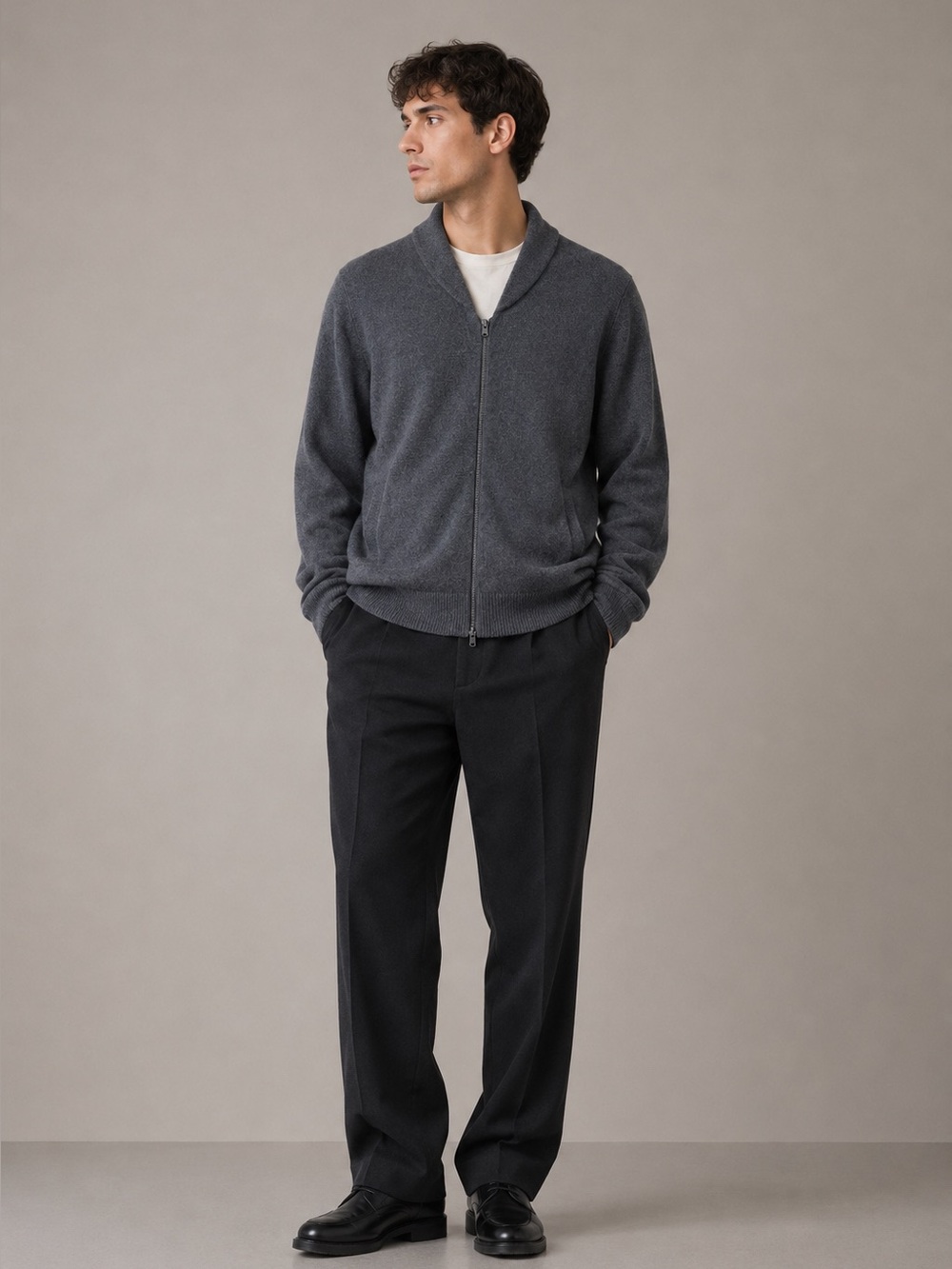 GAP Men's Dark Gray Full-Zip Shawl Collar Sweater